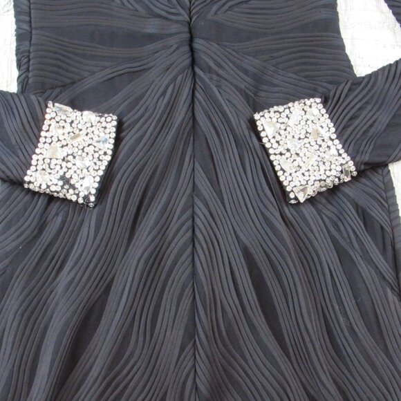 EUC $595 Jovani Black Textured Long Slv fitted sheath Midi Dress beaded cuff 4 - Picture 11 of 14